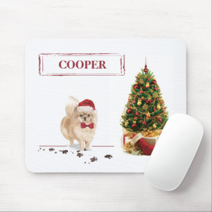 Tapis De Souris Chien de Noël poméranien drôle avec arbre