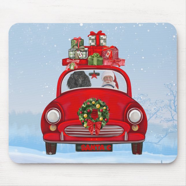 Tapis De Souris Chien De Poiche En Voiture Avec Le Père Noël (Devant)