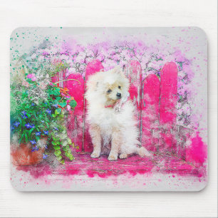 Tapis De Souris Chien de Poméranie blanc mignon