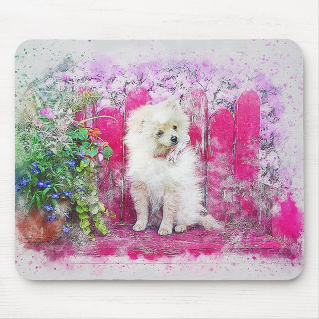 Tapis De Souris Chien de Poméranie blanc mignon (Devant)