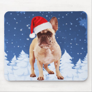 Tapis De Souris Chien de taureau français en Noël de neige avec Sa
