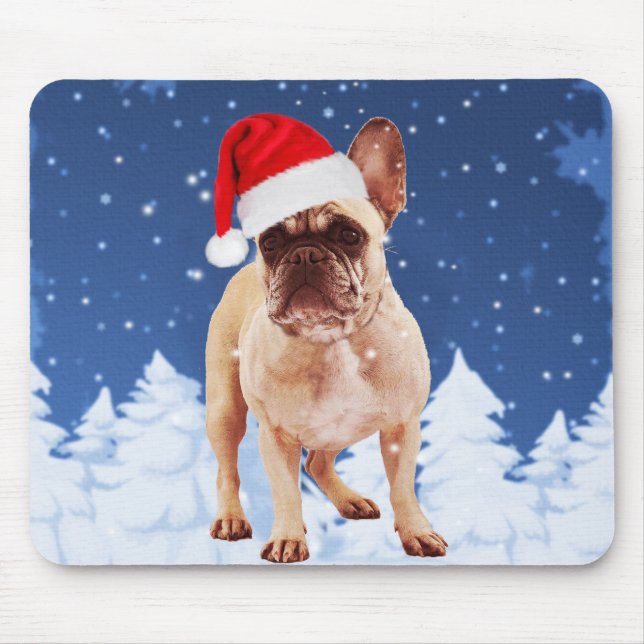 Tapis De Souris Chien de taureau français en Noël de neige avec Sa (Devant)