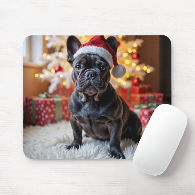 Tapis De Souris Chien de taureau noir de Noël (Avec souris)