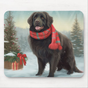 Tapis De Souris Chien de Terre-Neuve à Noël de neige