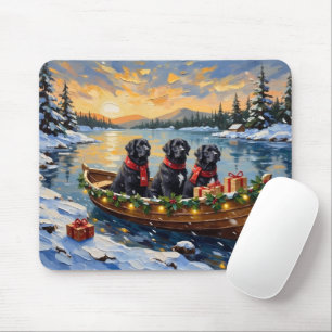 Tapis De Souris Chien de Terre-Neuve Noël Bateau Fêtes