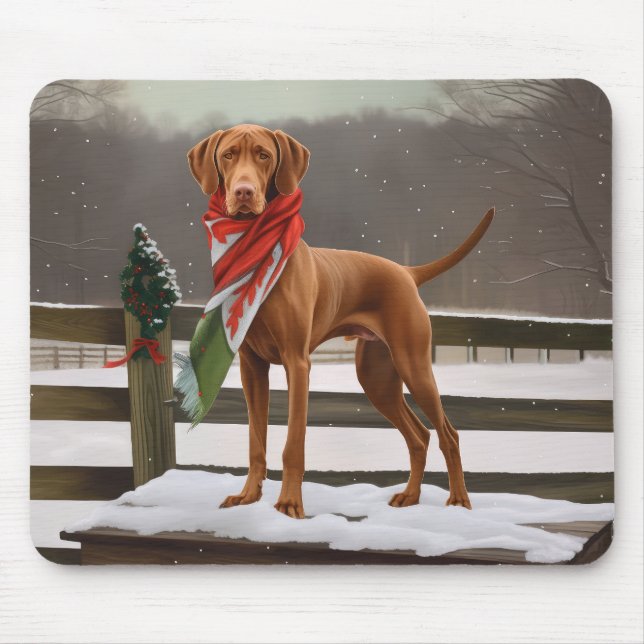 Tapis De Souris Chien de Vizsla à Noël de neige (Devant)