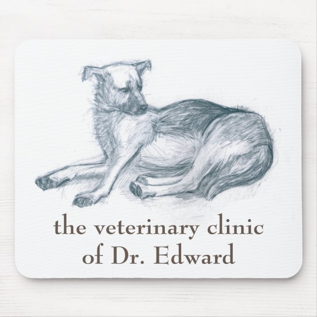 Tapis De Souris Chien. Dessin au crayon. (Devant)