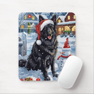 Tapis De Souris Chien d'hiver belge Wonderland Noël