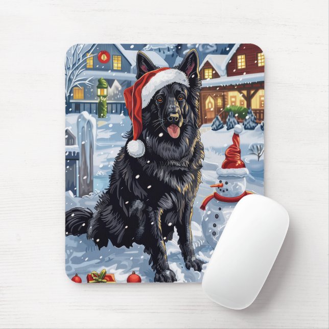 Tapis De Souris Chien d'hiver belge Wonderland Noël (Avec souris)