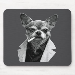 Tapis De Souris Chien drôle fumant un cigare Chihuahua Mème Humour
