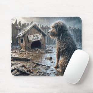 Tapis De Souris Chien Écruffrant En Regardant Sur Sa Cabane