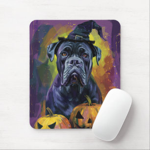 Tapis De Souris Chien éffrayant Bullmastiff Halloween sorcière et