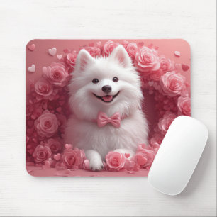 Tapis De Souris Chien Esquimau Américain avec des Roses - Saint-Va