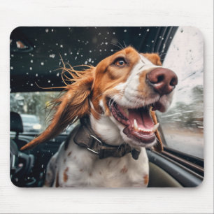 Tapis De Souris Chien excité sur Rainy Car Ride Art