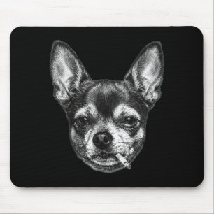Tapis De Souris Chien fumant cigarette drôle mème chihuahua vintag