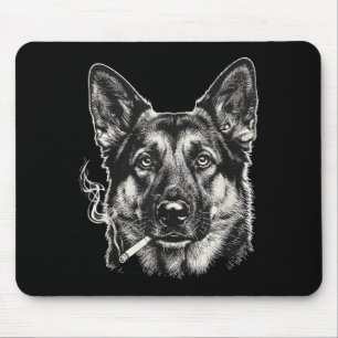 Tapis De Souris Chien fumant cigarette drôle mème de berger allema