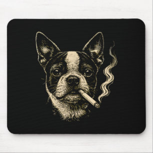Tapis De Souris Chien fumant une cigarette drôle de mème de Boston