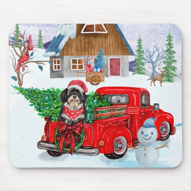 Tapis De Souris Chien Havanais en livraison de Noël Camion neige (Devant)