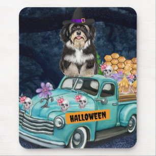 Tapis De Souris Chien Havanais Halloween Camion Nuit Effrayante 