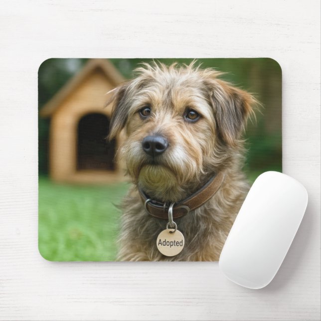 Tapis De Souris Chien Hirsute Adopté Avec Niche (Avec souris)