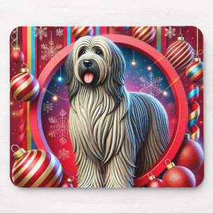 Tapis De Souris Chien hirsute de fête avec décorations de Noël