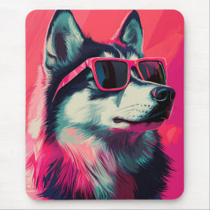 Tapis De Souris Chien husky sibérien cool avec des lunettes de sol