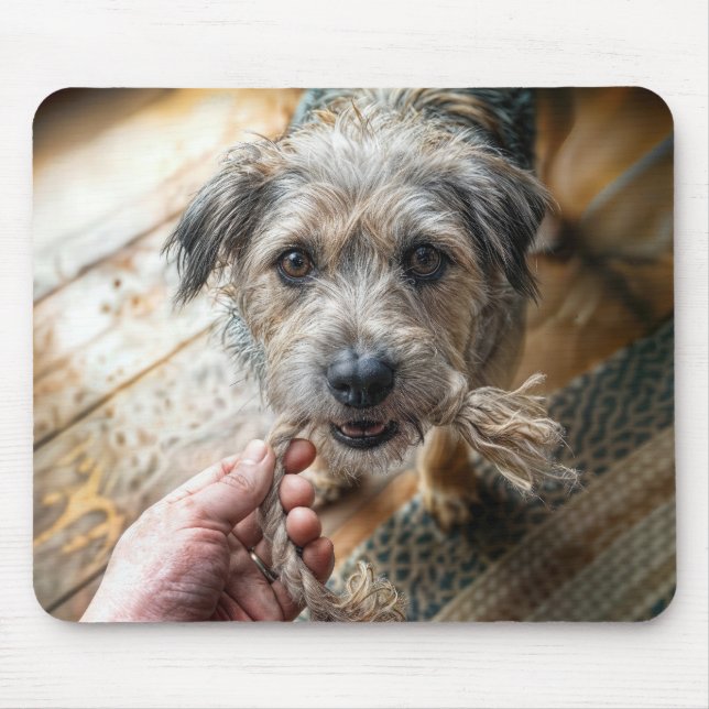 Tapis De Souris Chien jouant avec une corde (Devant)