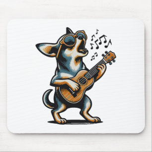 Tapis De Souris Chien Jouant de la Guitare Chantant Chihuahua Drôl
