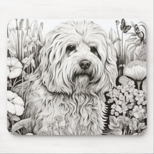 Tapis De Souris Chien Komondor Nature paisible Prairie Croquis ani
