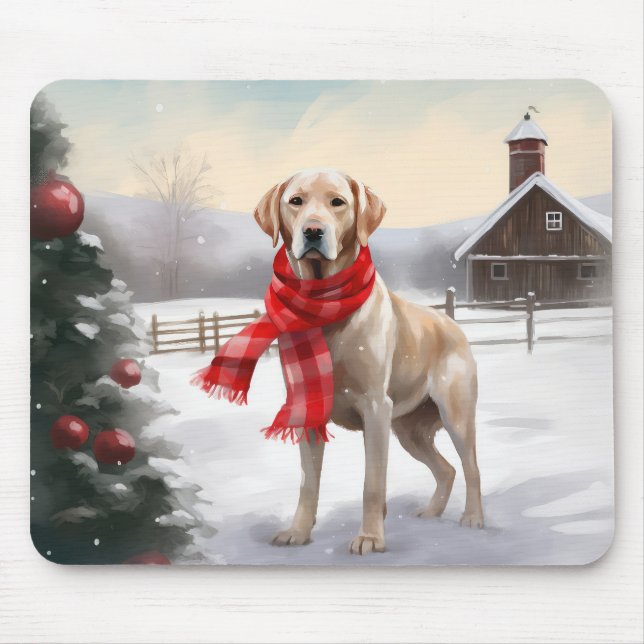 Tapis De Souris Chien Labrador dans la neige de Noël (Devant)