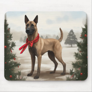 Tapis De Souris Chien malinois belge à Noël de neige