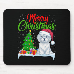 Tapis De Souris Chien maltais Noël Arbre Lumière Noël Chien maltai
