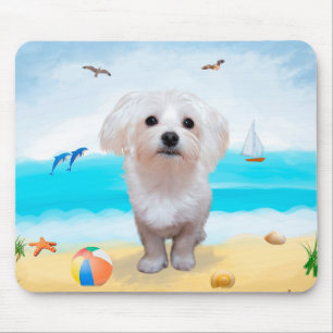 Tapis De Souris Chien maltais sur la plage
