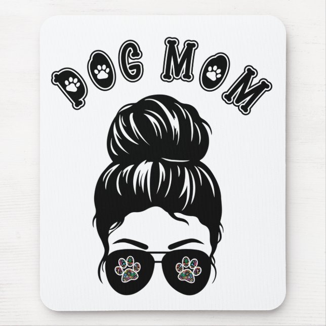 Tapis De Souris Chien Maman Messy Bun Black & White Art (Devant)