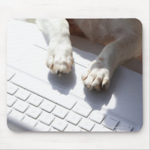 Tapis De Souris Chien mettant ses mains sur un ordinateur portable
