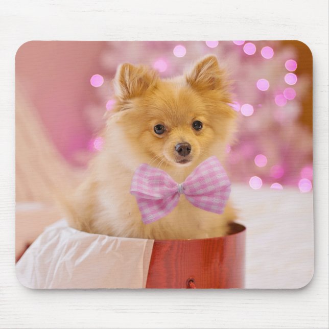 Tapis De Souris Chien mignon avec cou rose Photographie de Noël (Devant)
