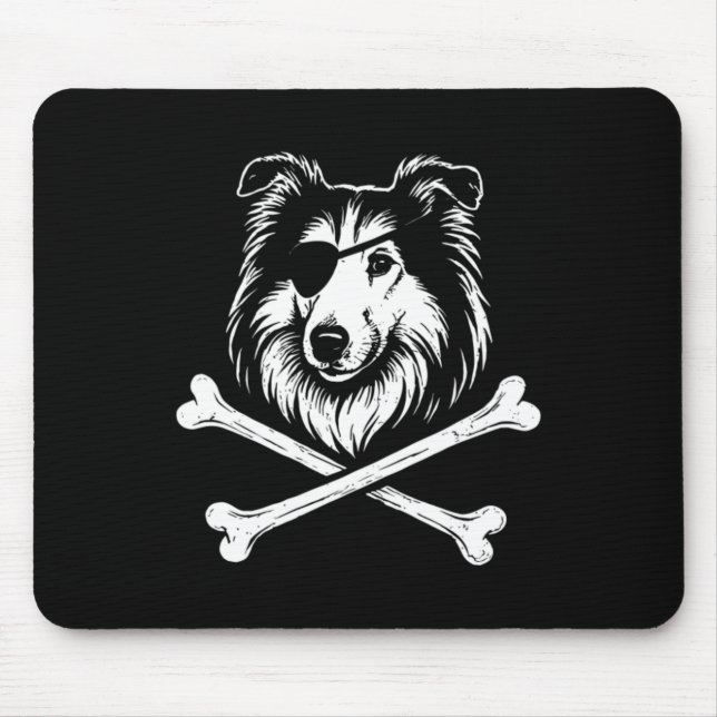 Tapis De Souris Chien mignon Pirate Collie Crossbones (Devant)