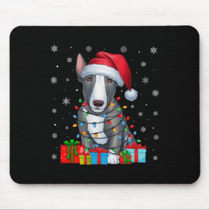 Tapis De Souris Chien Moche Noël Éclairage Santa Hat Bull Terrier 