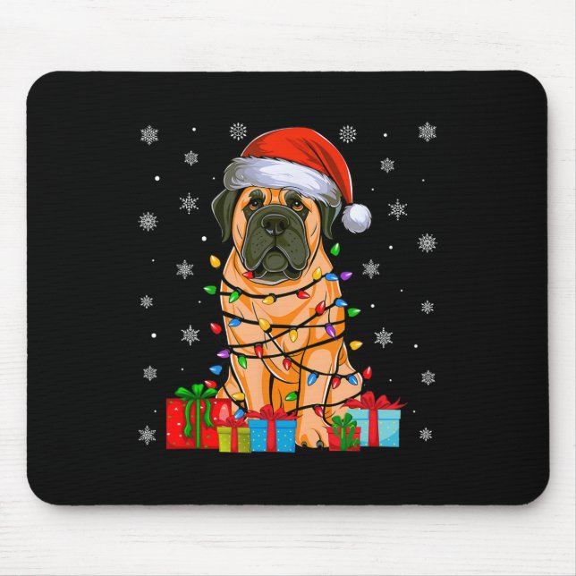 Tapis De Souris Chien Moche Noël Éclairage Santa Hat Français Mast (Devant)