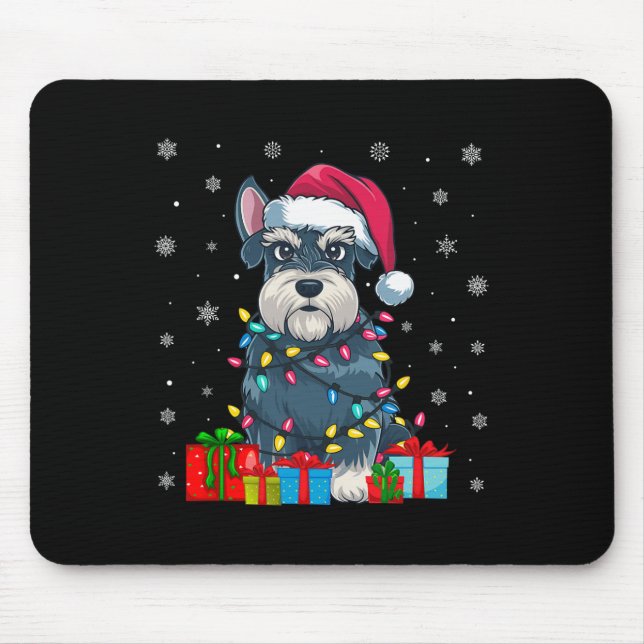 Tapis De Souris Chien Moche Noël Éclairage Santa Hat Schnauzer Chi (Devant)