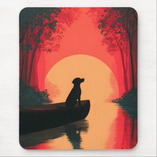 Tapis De Souris Chien noir minimaliste du coucher du soleil