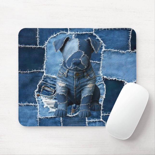 Tapis De Souris Chien Patchwork Art Denim (Avec souris)