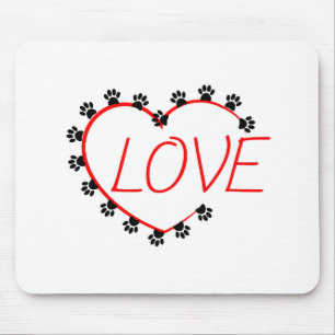 Tapis De Souris Chien Paws Red Heart Love
