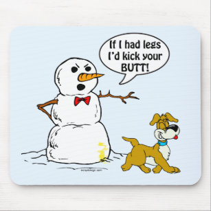 Tapis De Souris Chien Pees sur Snowman Cartoon bleu