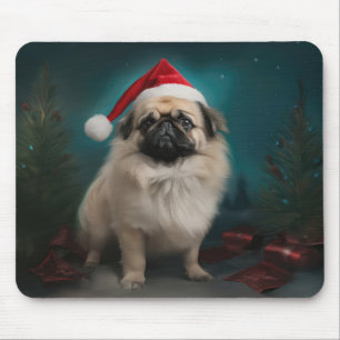 Tapis De Souris Chien pekingese pendant Noël de neige