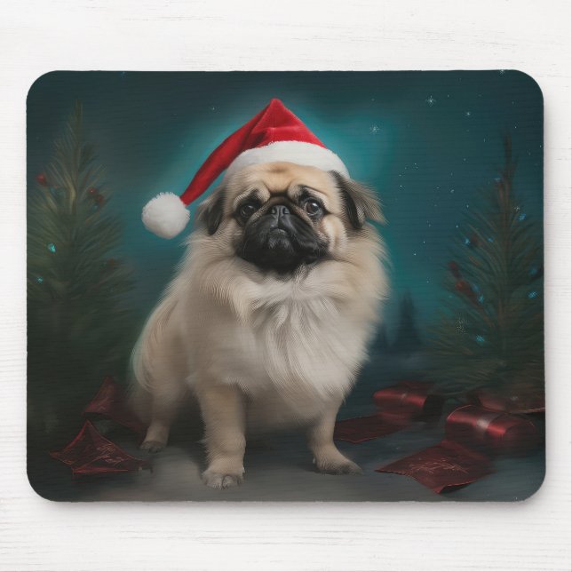 Tapis De Souris Chien pekingese pendant Noël de neige (Devant)