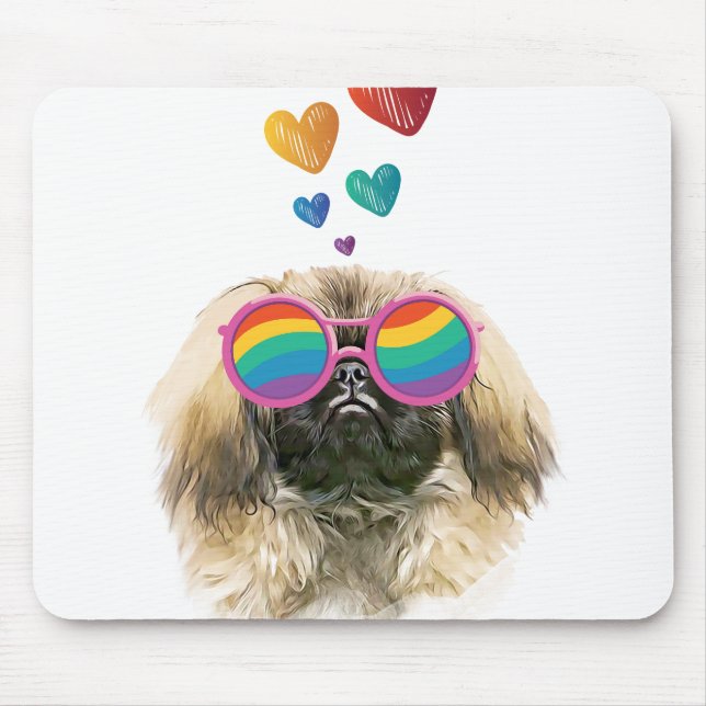 Tapis De Souris Chien Pékinois avec coeurs Saint-Valentin (Devant)