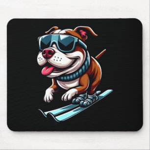 Tapis De Souris Chien Pitbull skiant sports d'hiver amusant