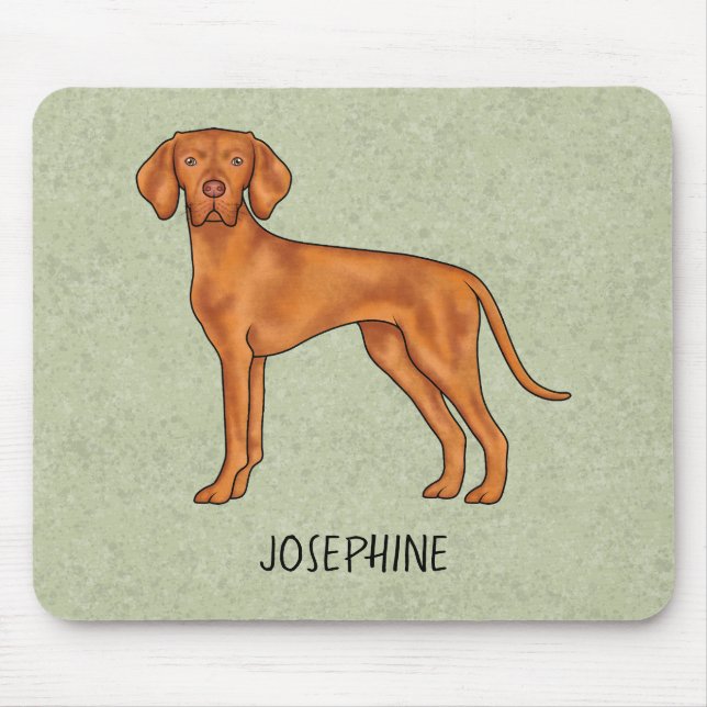 Tapis De Souris Chien Pointer Mignon Vizsla Hongrois Avec Nom Vert (Devant)