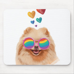 Tapis De Souris Chien Pomeranian avec coeurs Saint-Valentin